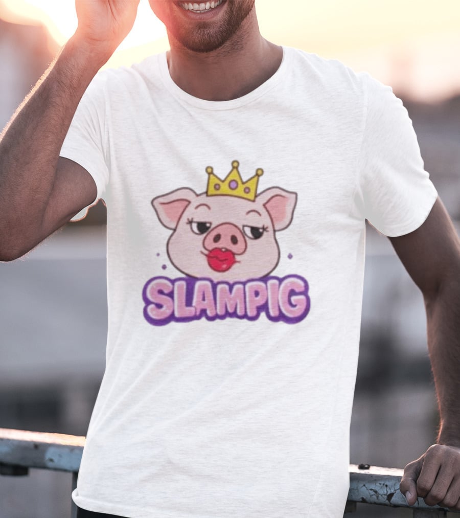 Slam Pig Princess Crown Cartoon With Kissy Lips T-Shirt