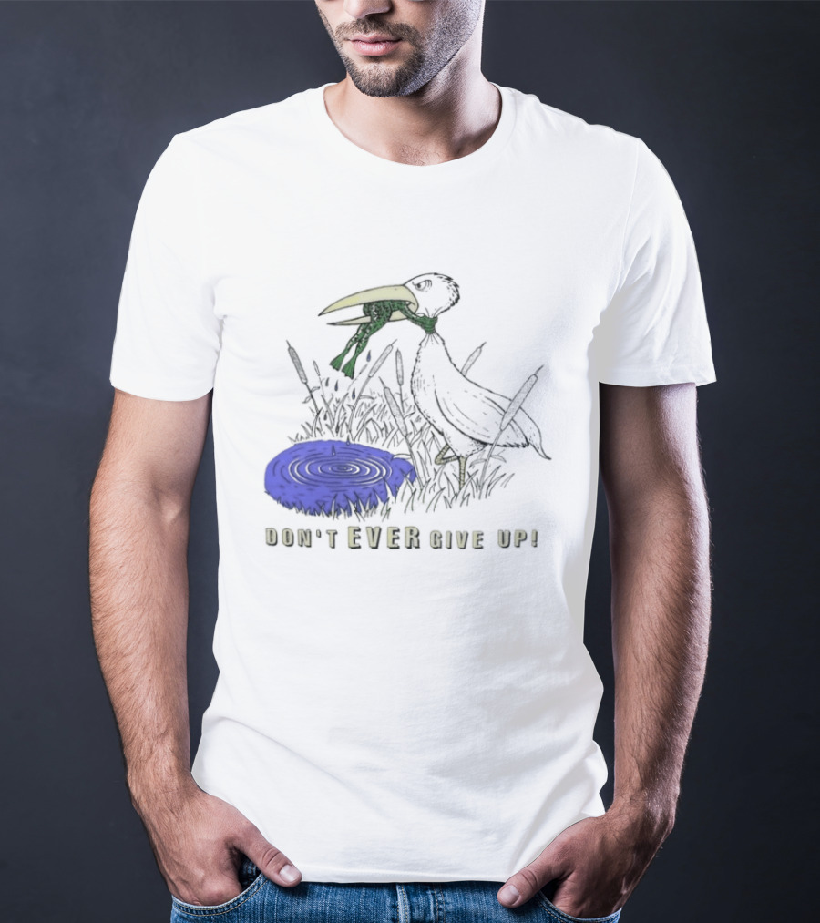 Frog Vs Bird Struggle Never Give Up Inspiring Cartoon Scene T-Shirt