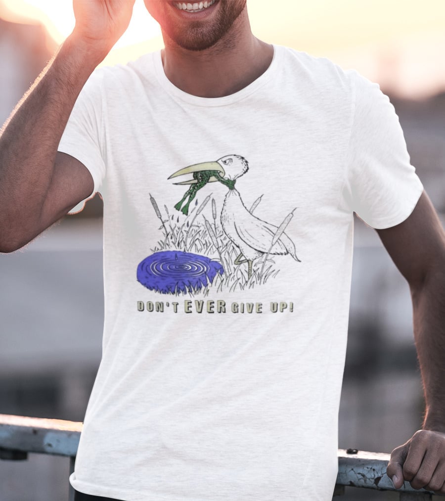 Frog Vs Bird Struggle Never Give Up Inspiring Cartoon Scene T-Shirt