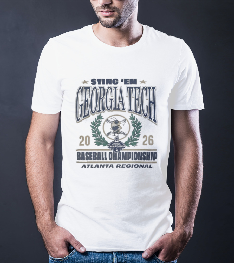 Georgia Tech Swing The Yellow Jackets 2026 Baseball Championship Atlanta Regional Laurel Wreath T-Shirt