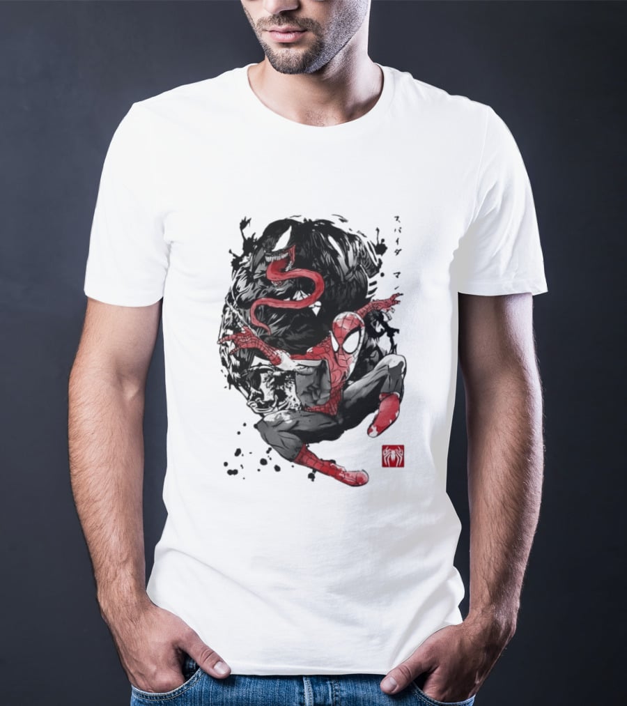 Spider Man Venom Japanese The Spider And The Symbiote Sumi E T-Shirt
