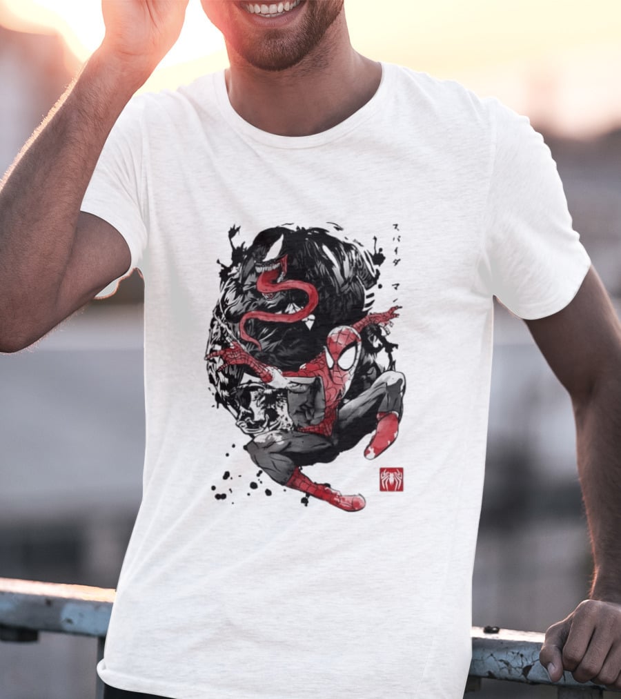 Spider Man Venom Japanese The Spider And The Symbiote Sumi E T-Shirt