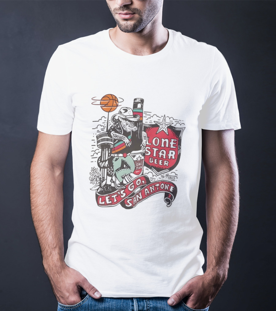 Lone Star Beer Let's Go San Antone Basketball Skyline T-Shirt