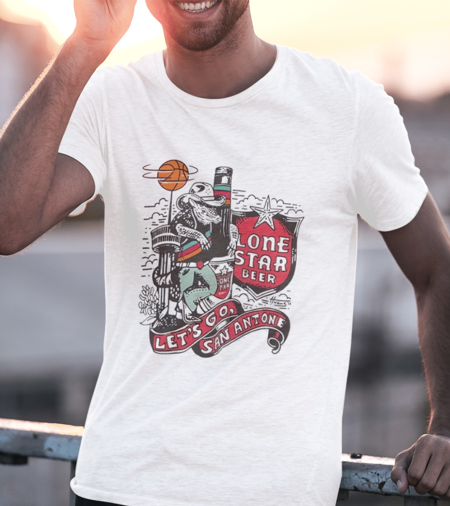 Lone Star Beer Let's Go San Antone Basketball Skyline T-Shirt