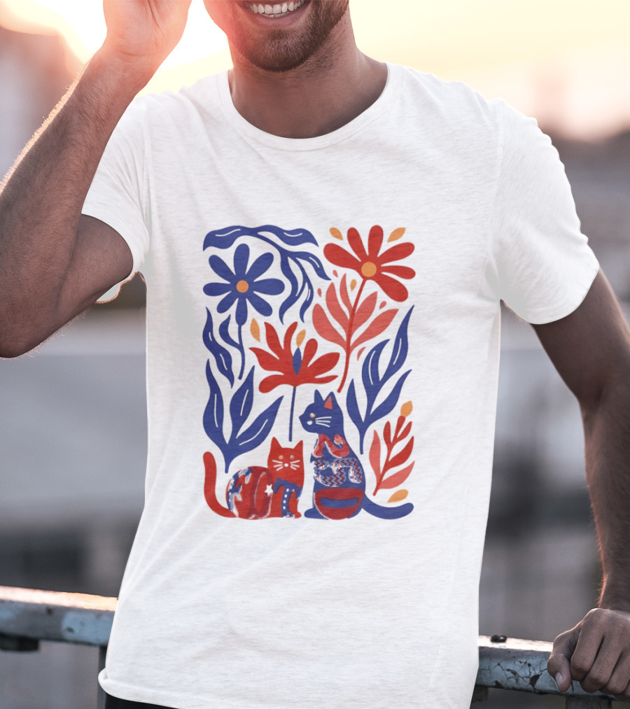 Subtle F Trump Cat Lover USA 250th Still Resisting Floral Cats T-Shirt