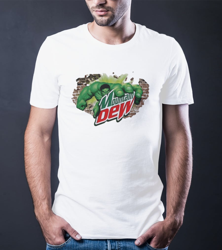 Hulk Smashing Through Brick Wall Mountain Dew Collaboration T-Shirt