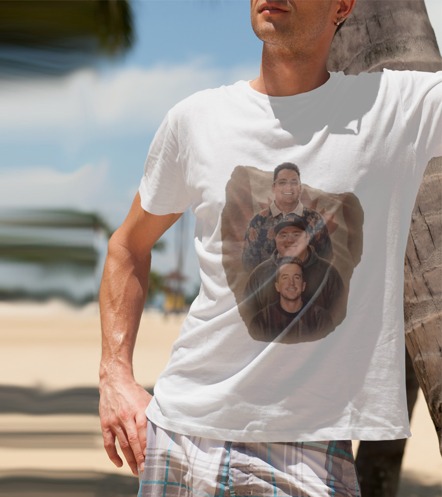 Three Smiling Men David Moss Devin Olsen Canadian Pride Flag T-Shirt