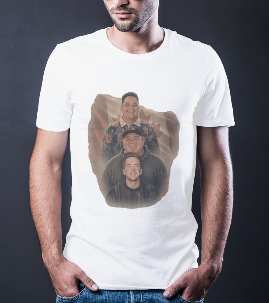 Three Smiling Men David Moss Devin Olsen Canadian Pride Flag T-Shirt