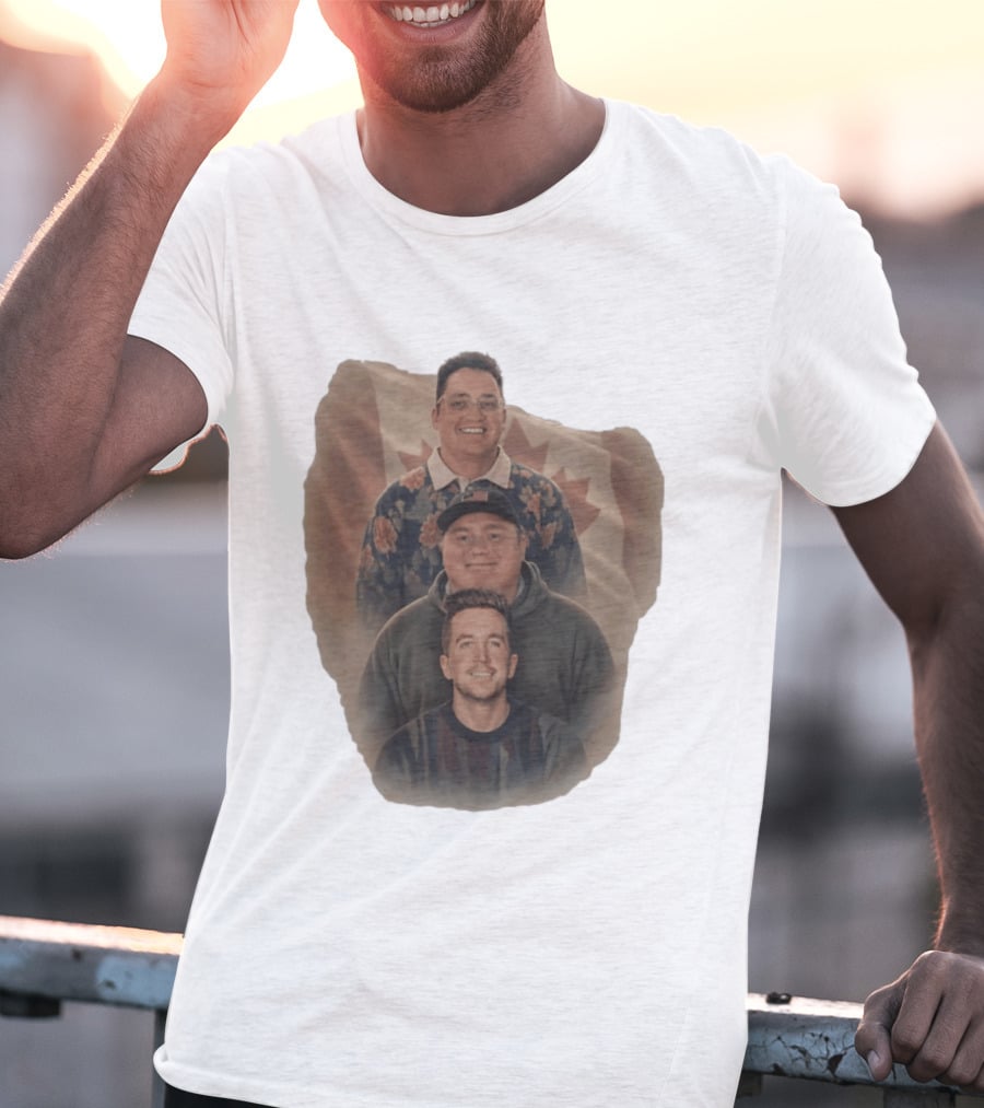Three Smiling Men David Moss Devin Olsen Canadian Pride Flag T-Shirt