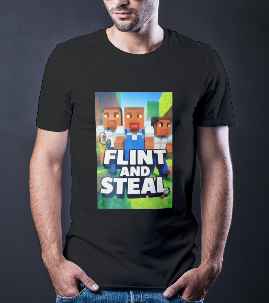 Flint And Steal Blocky Adventure Pixel Characters T-Shirt