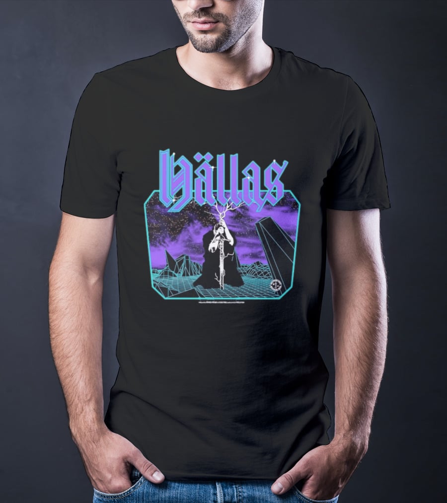 Hallas Electric Quest Sword Lightning Venture Rocks Purple Sky T-Shirt