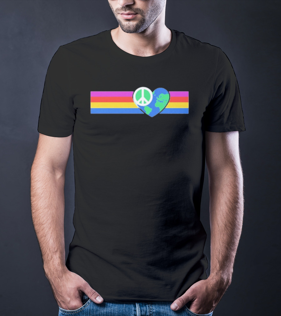 Rainbow Peace Symbol With Earth Heart Shape In Multicolor T-Shirt