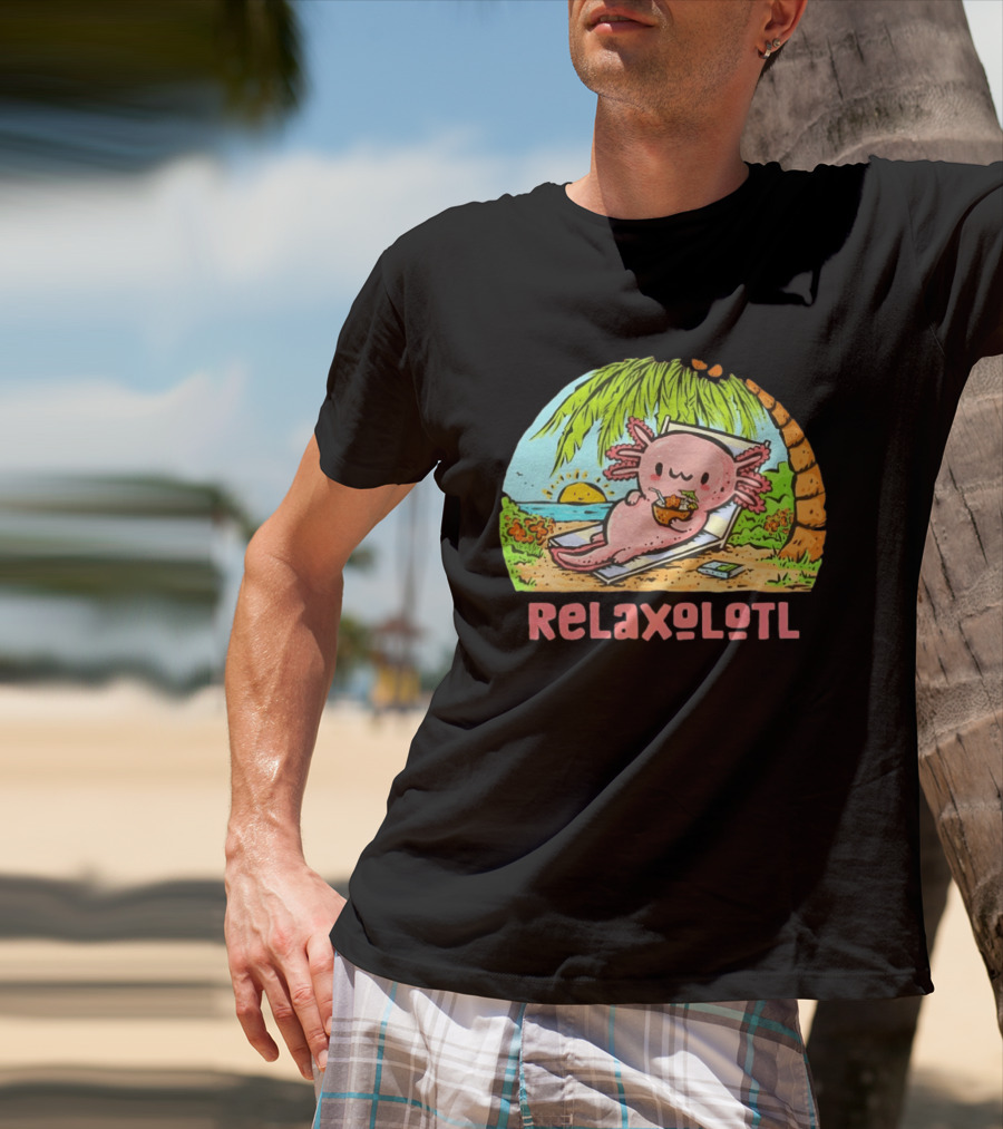 Relaxolotl Beach Vacation Vibes With Axolotl And Palm Trees T-Shirt
