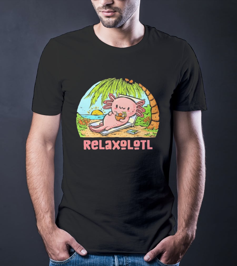 Relaxolotl Beach Vacation Vibes With Axolotl And Palm Trees T-Shirt