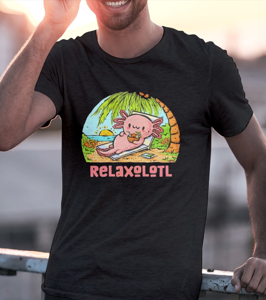 Relaxolotl Beach Vacation Vibes With Axolotl And Palm Trees T-Shirt
