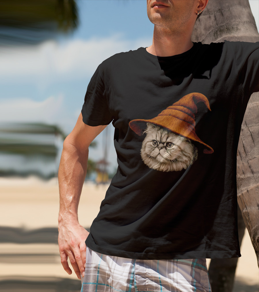 Beanie Cat Wizard Cartoon Plush Orange Hat Feline T-Shirt