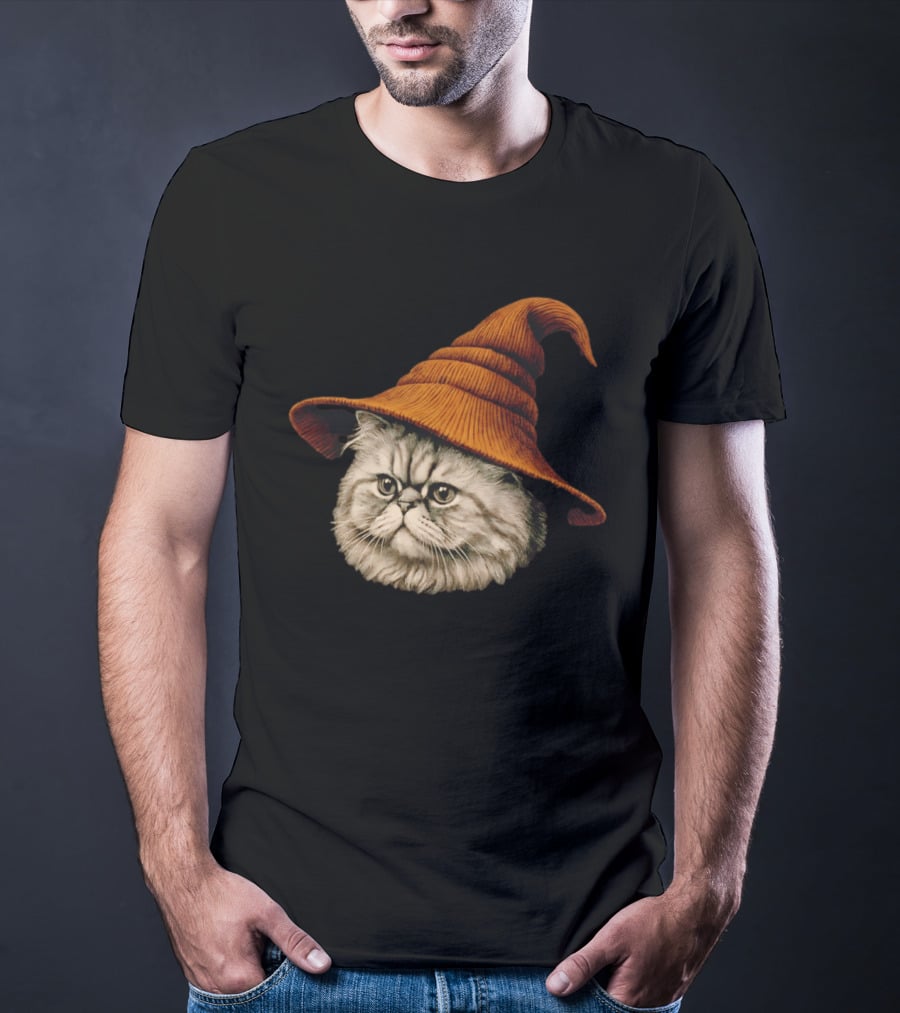 Beanie Cat Wizard Cartoon Plush Orange Hat Feline T-Shirt