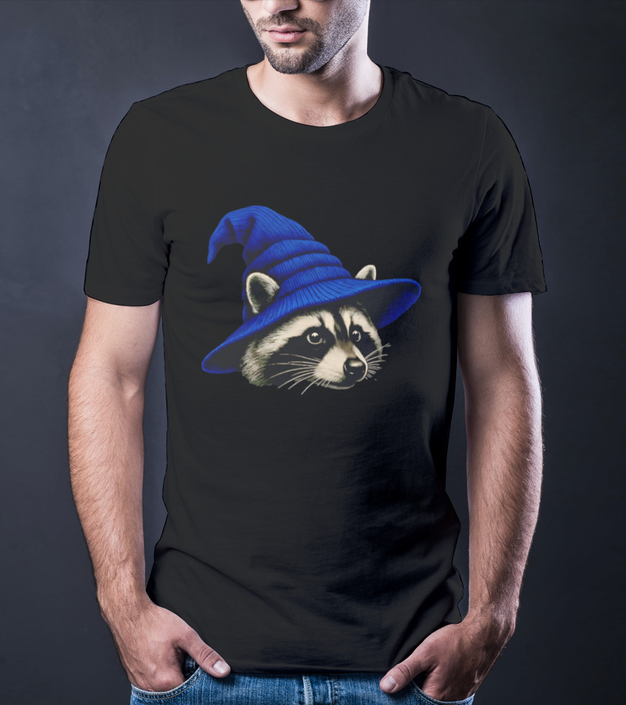 Beanie Raccoon Wizard Cartoon Blue Hat T-Shirt