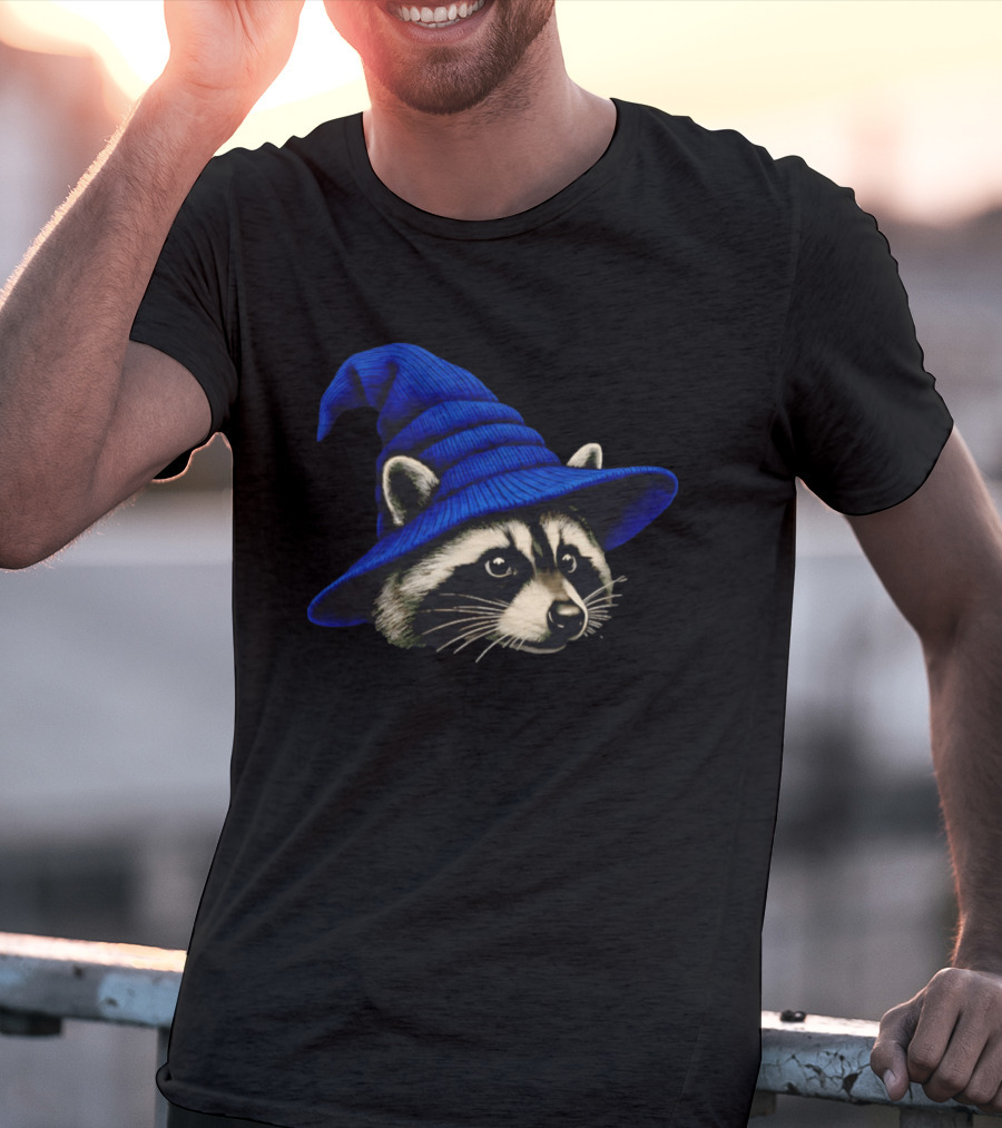 Beanie Raccoon Wizard Cartoon Blue Hat T-Shirt