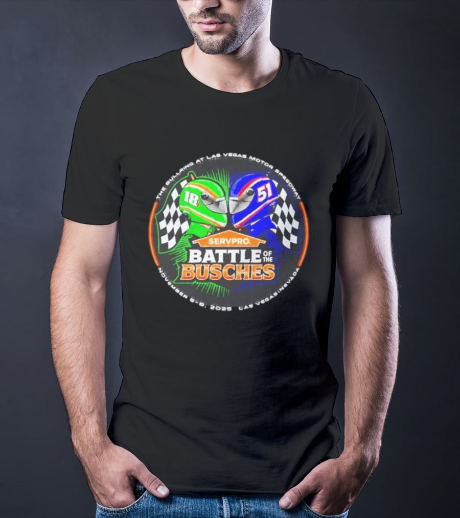 SERVPRO Battle Of The Busches Las Vegas Motor Speedway November 2023 Racing Helmets 18 Vs 51 Checkered Flags T-Shirt
