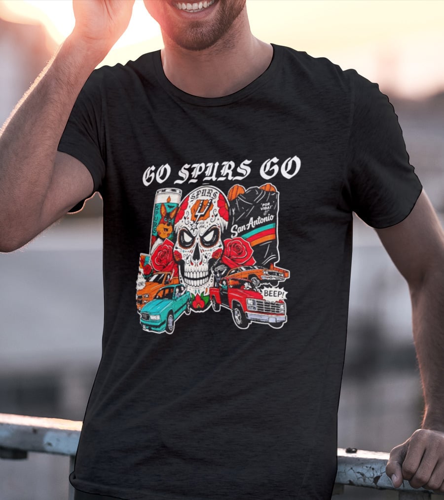 San Antonio Spurs Skull Lowriders Go Spurs Go Fiesta Por Vida T-Shirt