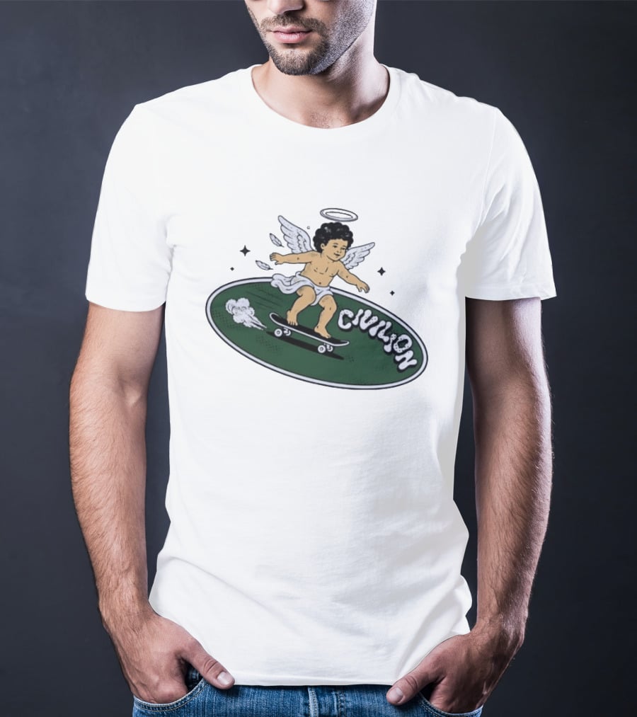 Skateboarding Angel Civilian Halo Wings T-Shirt