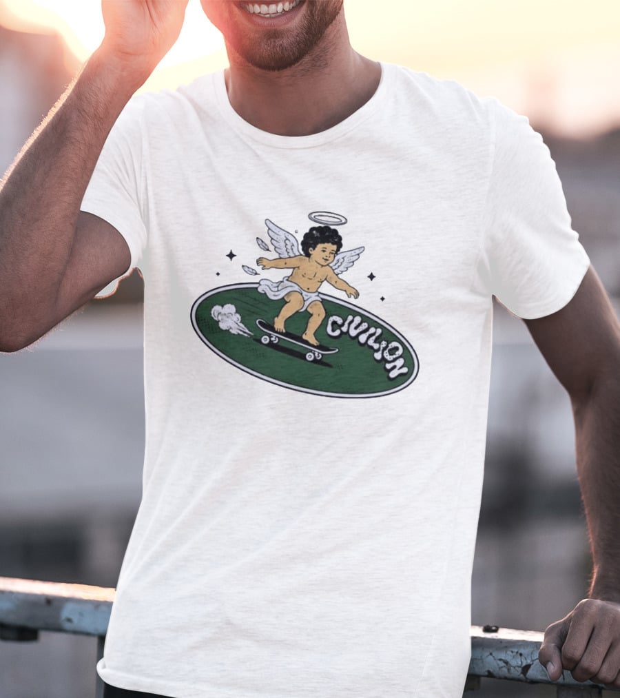 Skateboarding Angel Civilian Halo Wings T-Shirt