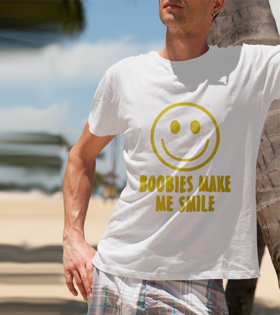 Boobies Make Me Smile Yellow Smiley Face T-Shirt