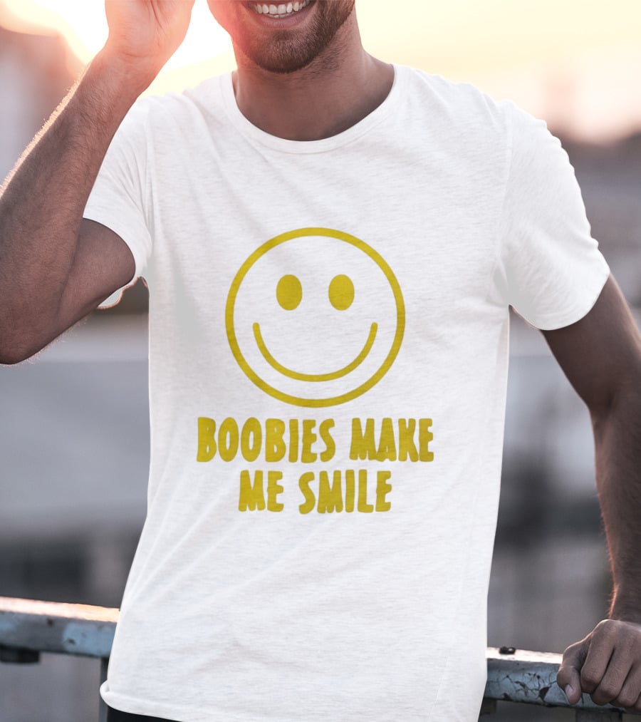 Boobies Make Me Smile Yellow Smiley Face T-Shirt