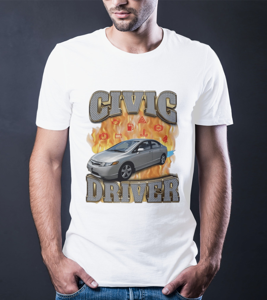 Civic Driver Flames Car T-Shirt