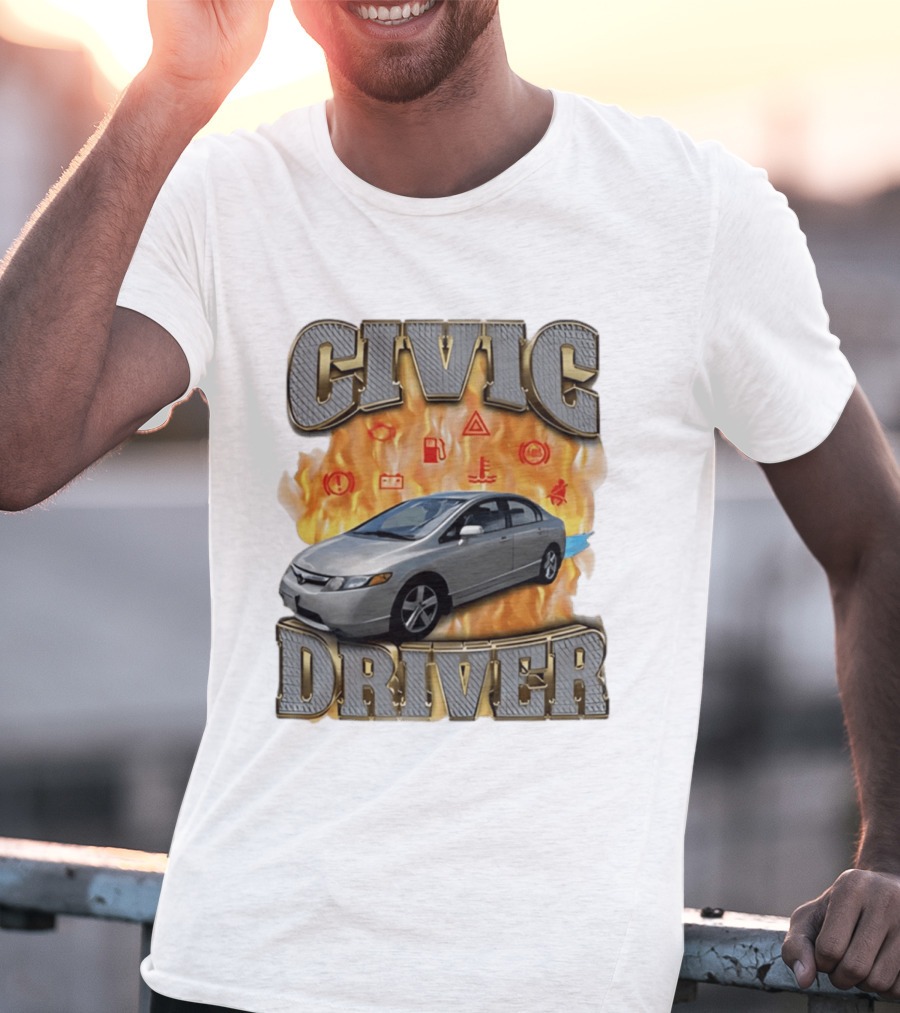 Civic Driver Flames Car T-Shirt