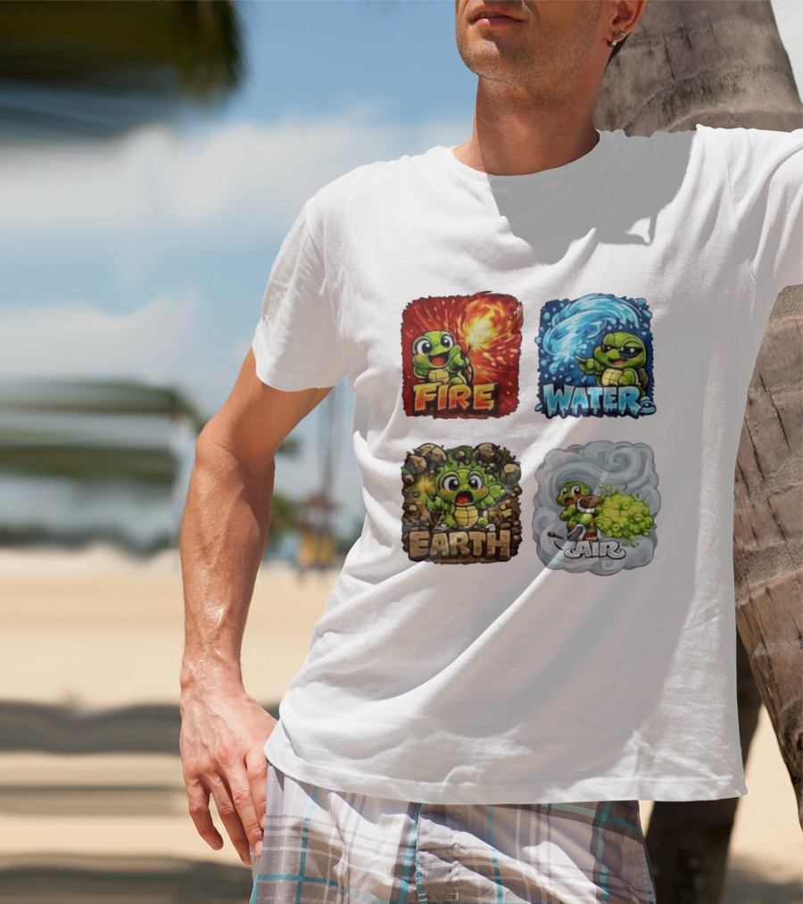 Fire Water Earth Air Turtle Cartoon Baby Elements Quadrant T-Shirt