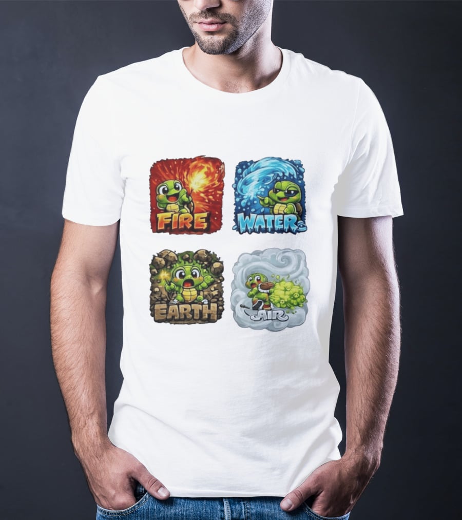 Fire Water Earth Air Turtle Cartoon Baby Elements Quadrant T-Shirt