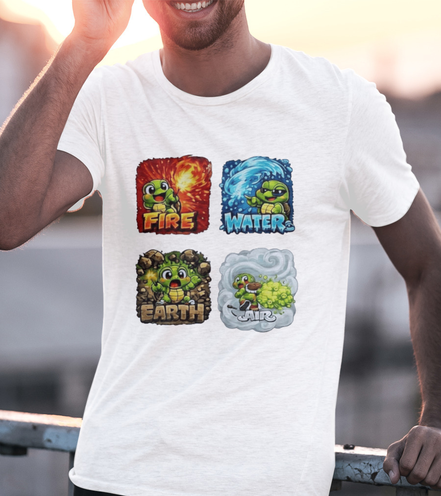 Fire Water Earth Air Turtle Cartoon Baby Elements Quadrant T-Shirt