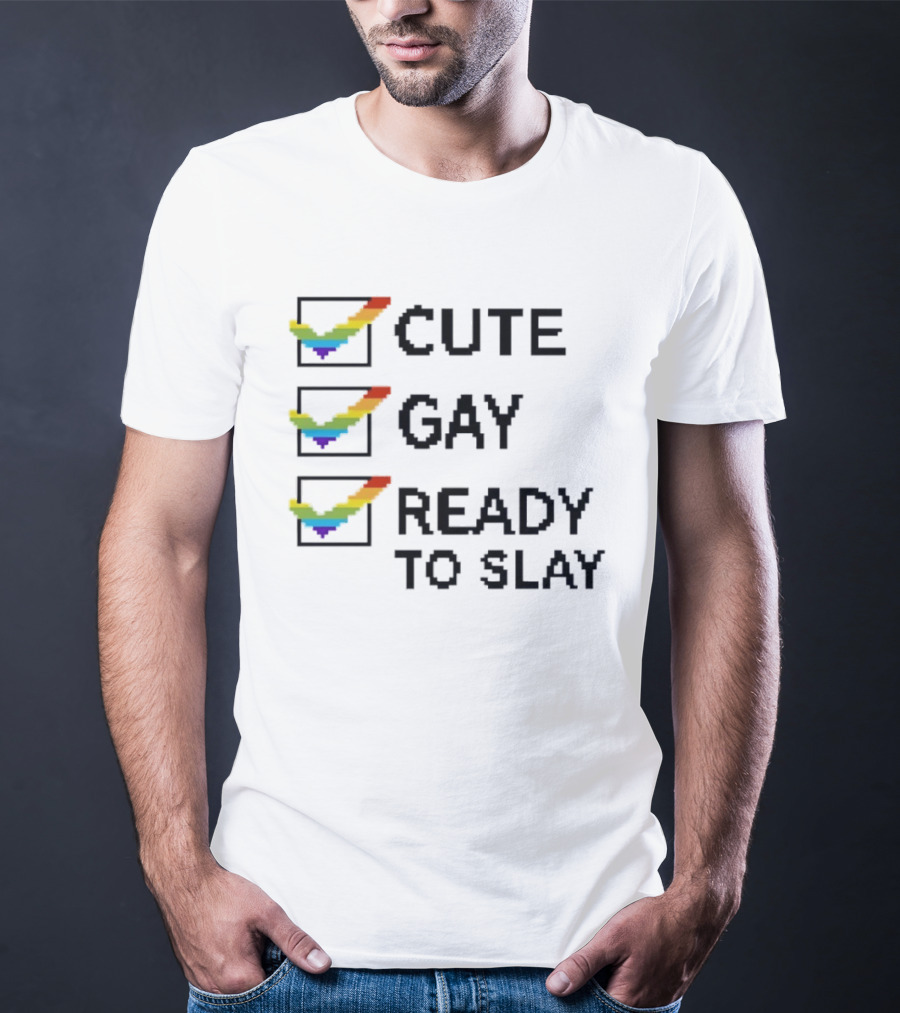 Cute Gay Ready To Slay Checkbox Rainbow Pixel T-Shirt