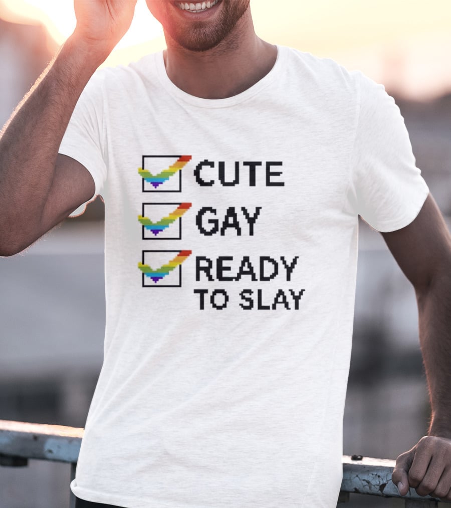 Cute Gay Ready To Slay Checkbox Rainbow Pixel T-Shirt