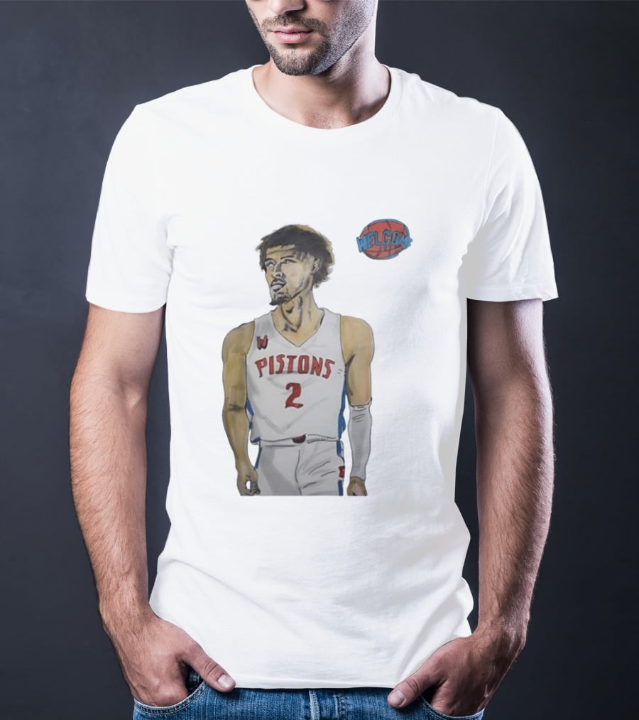 Cade Cunningham Welcome Detroit Pistons Hand Drawn Basketball Player Number 2 T-Shirt