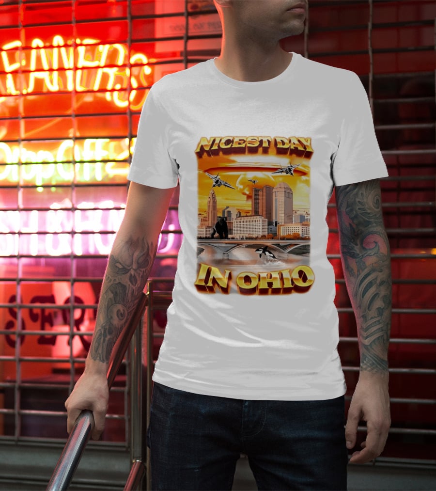 Nicest Day In Ohio Cityscape With Jets And Wildlife T-Shirt