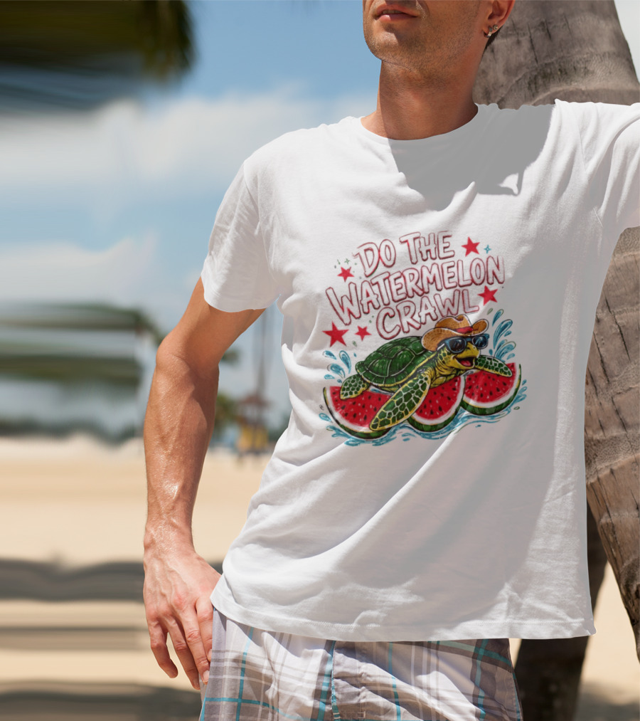 Do The Watermelon Crawl Turtle Cowboy Sunglasses Summer Fun T-Shirt