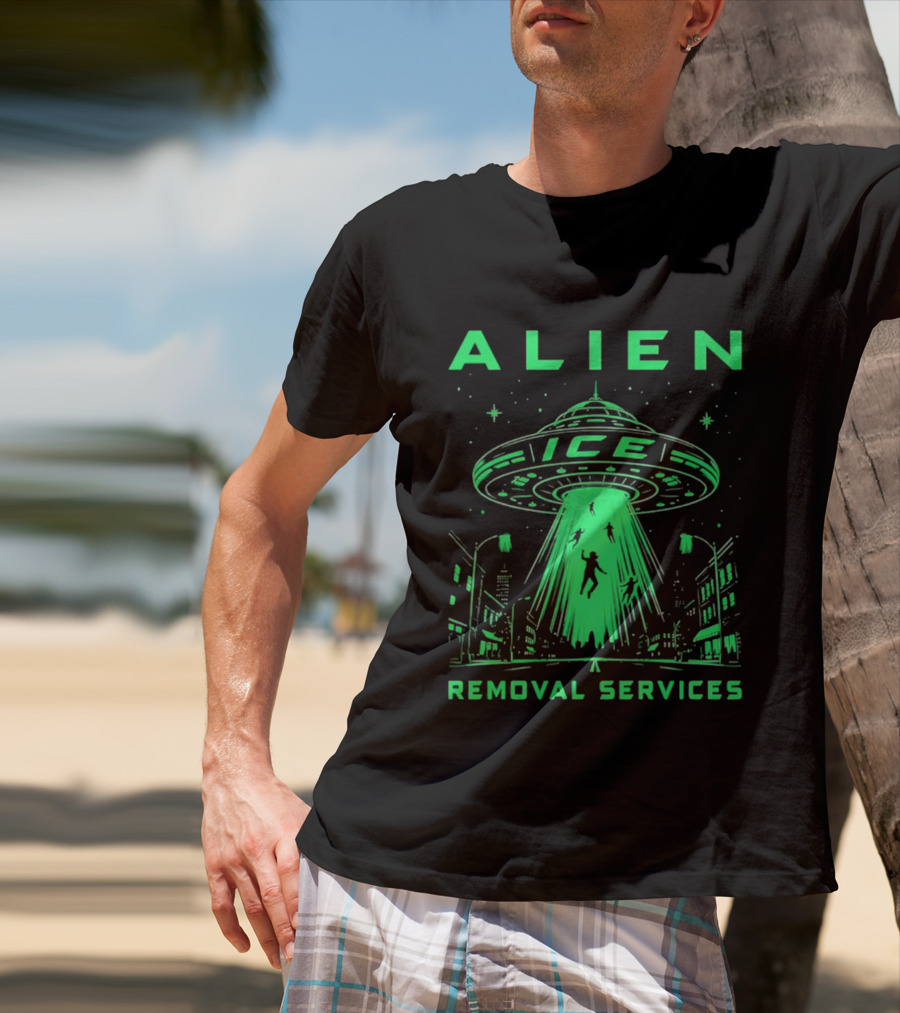 ALIEN ICE UFO Removal Services Extraterrestrial Abduction Scene T-Shirt