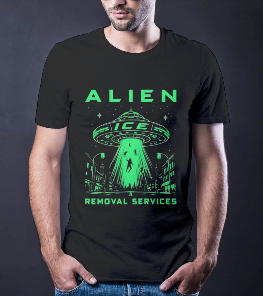 ALIEN ICE UFO Removal Services Extraterrestrial Abduction Scene T-Shirt