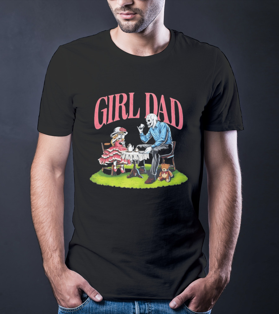 Girl Dad Tea Time With Daughter And Teddy Bear T-Shirt
