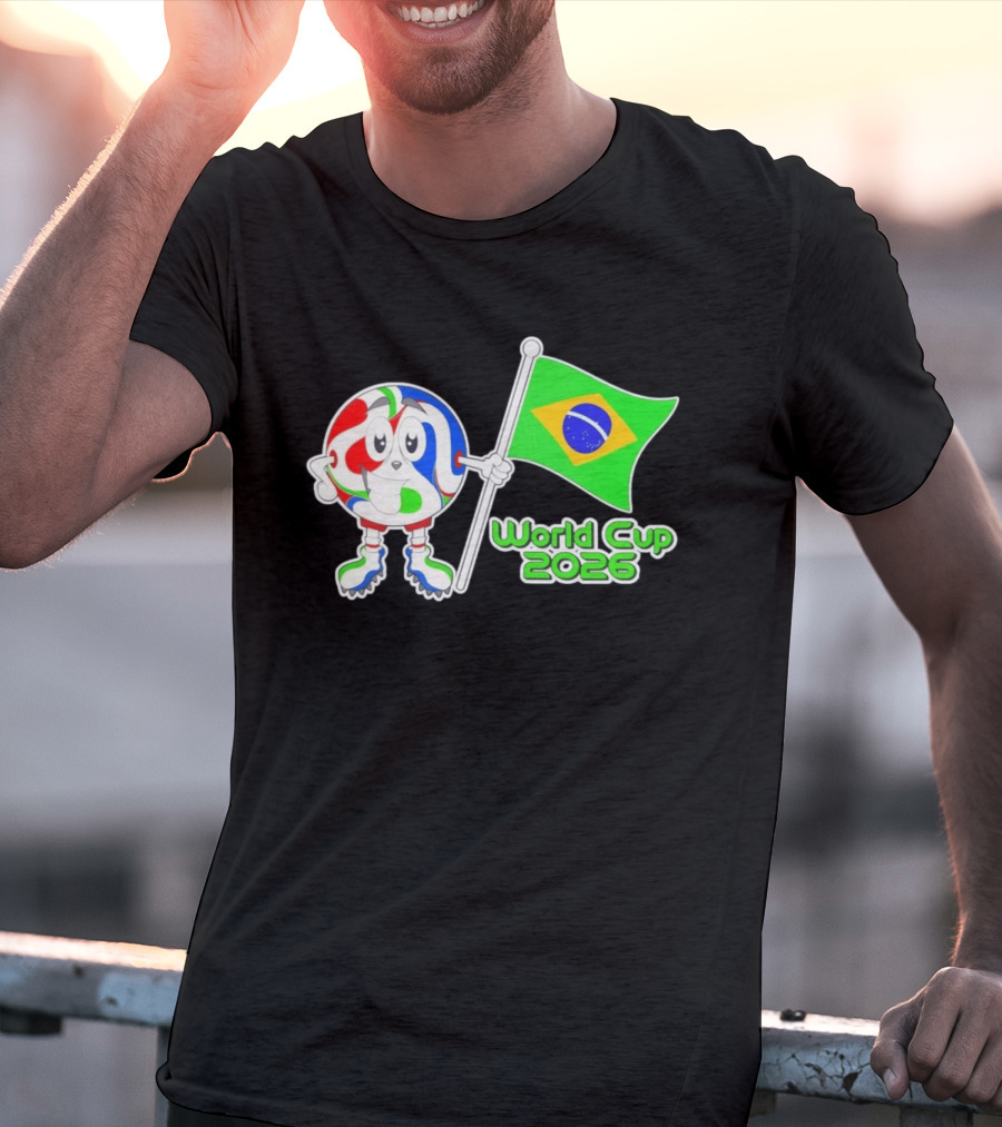 World Cup 2026 Cartoon Character With Brazil Flag Soccer Ball T-Shirt