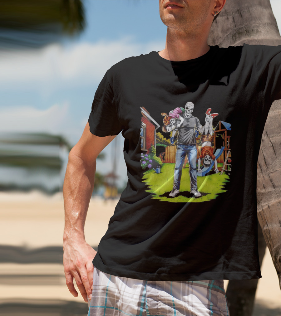 Darkest Dad Skeleton Carrying Children Garden Playground Fun Playtime T-Shirt
