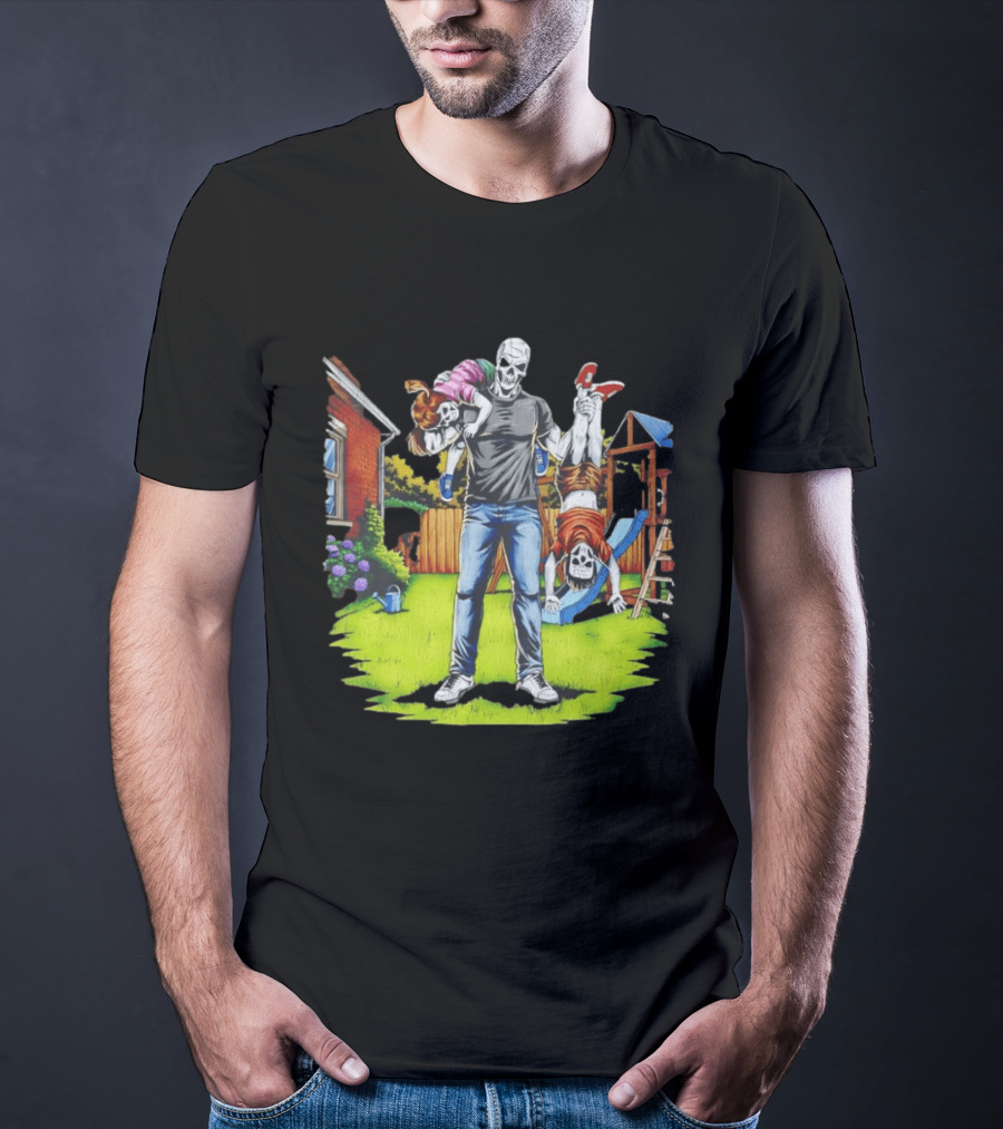 Darkest Dad Skeleton Carrying Children Garden Playground Fun Playtime T-Shirt