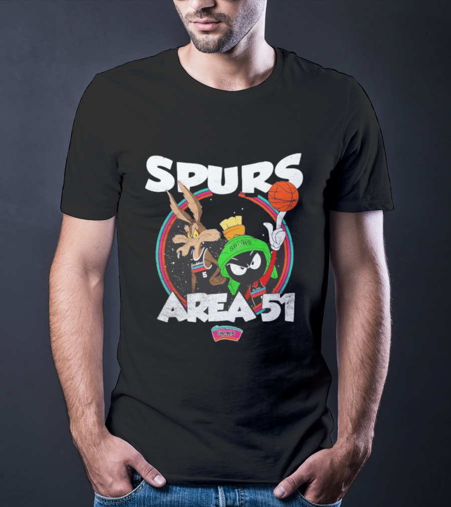 San Antonio Spurs Area 51 Looney Tunes Crossover With Marvin The Martian And Wile E. Coyote Basketball T-Shirt
