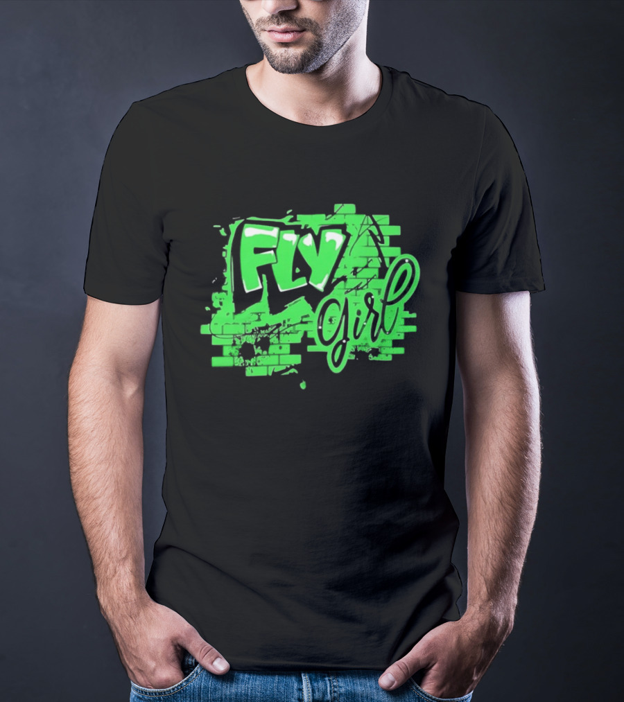 Fly Girl Graffiti Street Brick Wall T-Shirt