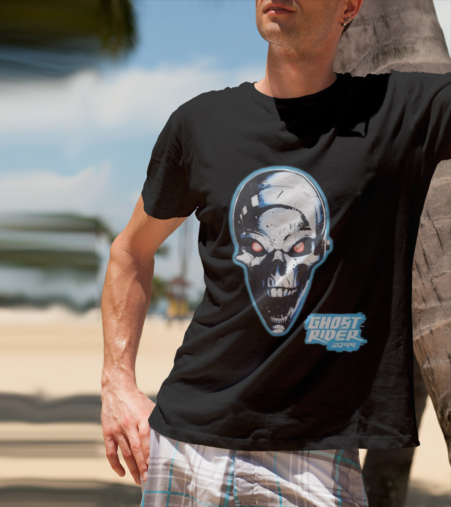 Ghost Rider 2099 Chrome Skull Head Red Eyes Iconic Comic T-Shirt