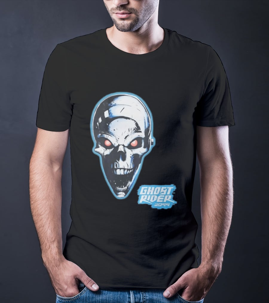 Ghost Rider 2099 Chrome Skull Head Red Eyes Iconic Comic T-Shirt