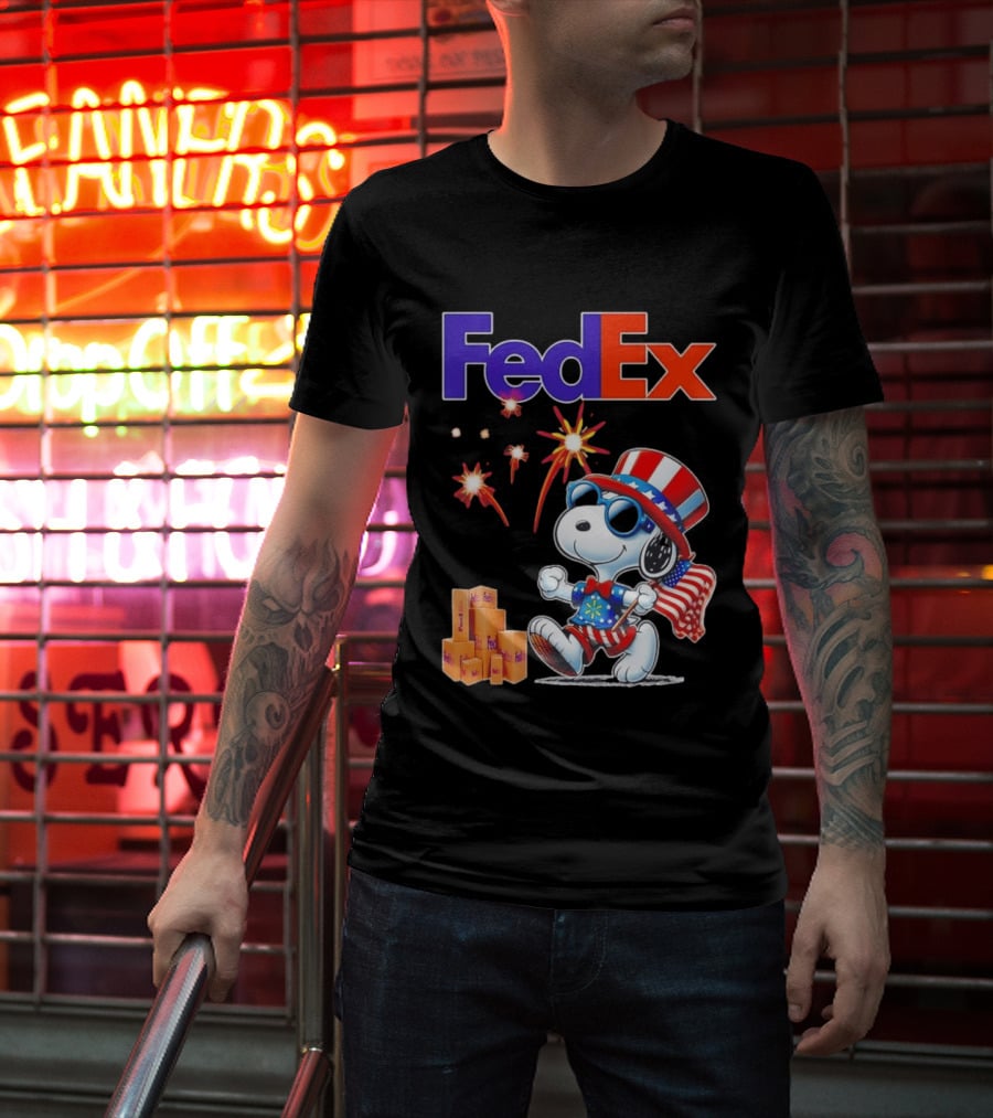 FedEx Snoopy American Flag Fireworks Patriotic Delivery T-Shirt